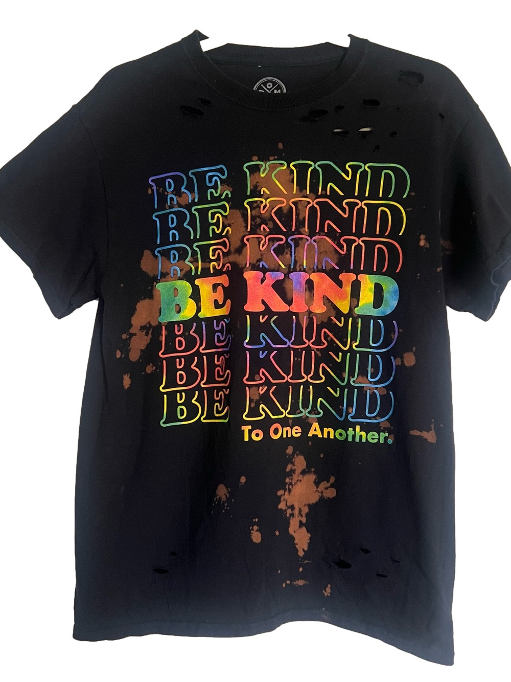 Be Kind to One Another Unisex Upcycled Bleached Distressed T-Shirt - Medium
